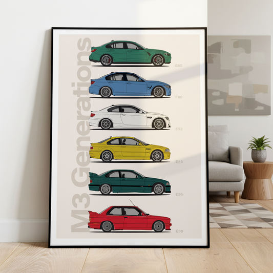 Cuadro BMW M3 Generations decoración automotriz - Habitación
