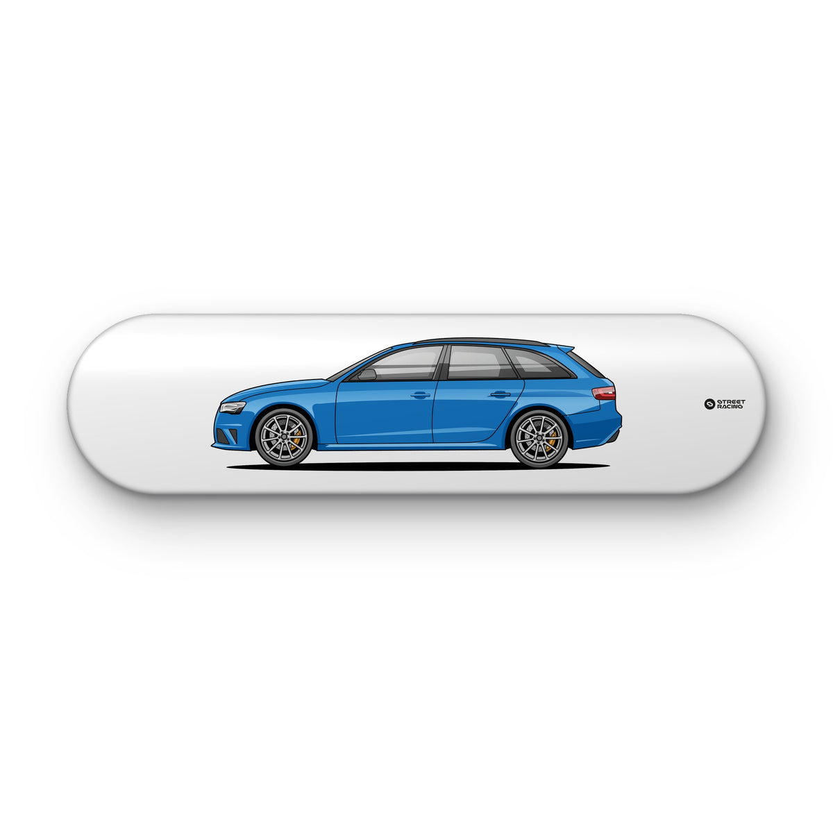 Tabla decorativa skate Audi RS4 Avant 2014 Sepang Blue fondo Plano sobre fondo blanco – StreetRacing