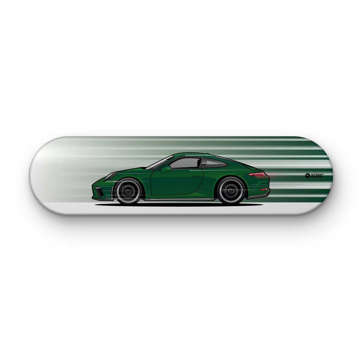 Tabla decorativa skate Porsche 911 GT3 Touring 991.2 Brewster Green fondo Movimiento sobre fondo blanco – StreetRacing