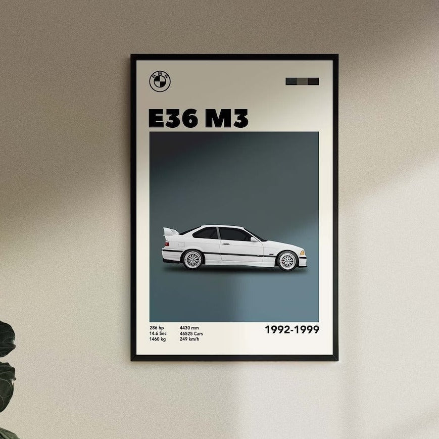 Cuadro BMW E36 M3 decoración automotriz pared