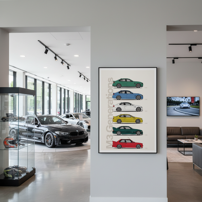 Cuadro BMW M3 Generations decoración automotriz - Showroom