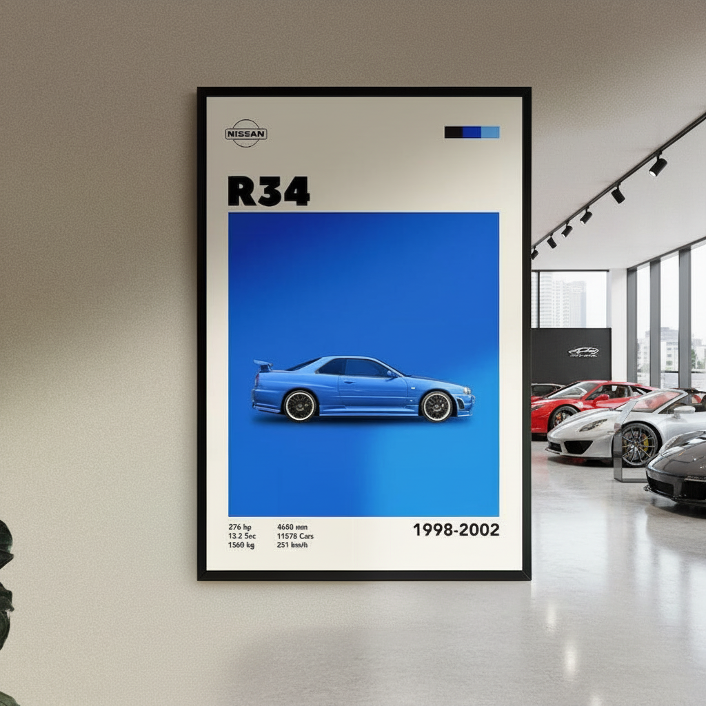 Cuadro Nissan GTR R34 decoración automotriz - Showroom
