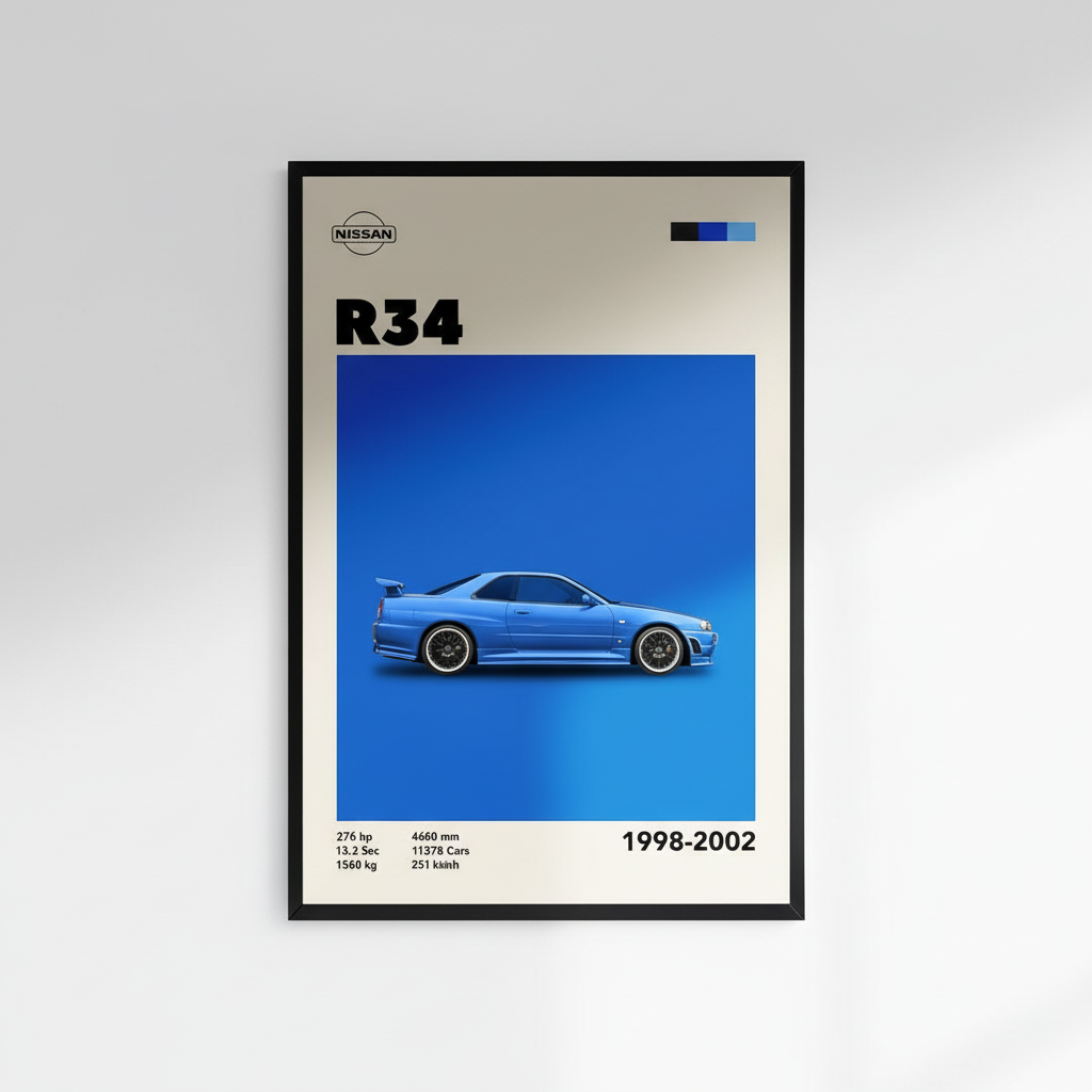 Cuadro Nissan GTR R34 decoración automotriz pared