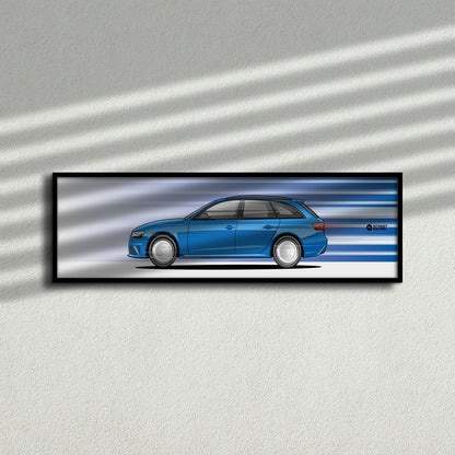 Cuadro arte en movimiento Audi RS4 Avant 2014 color Sepang Blue en la pared – StreetRacing