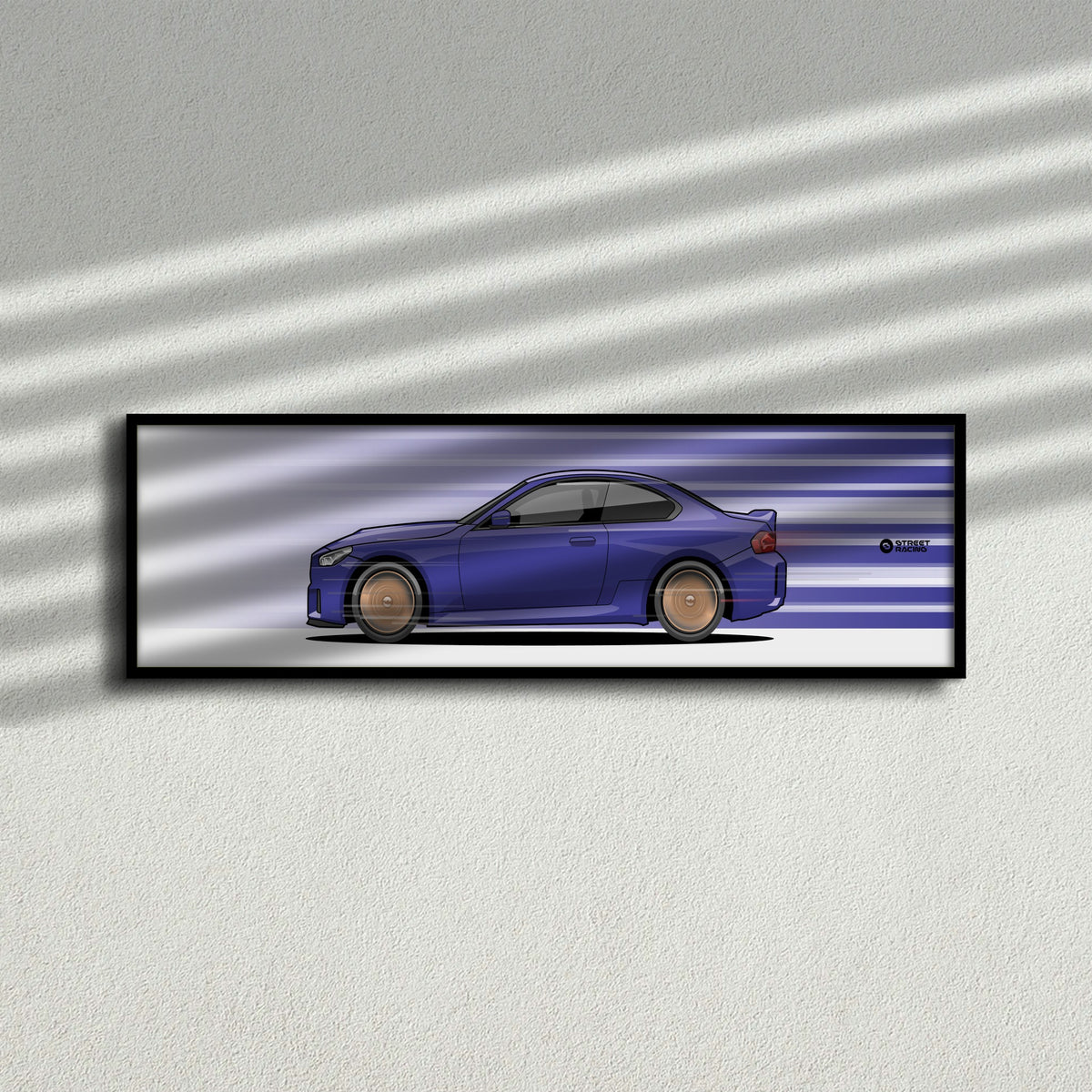 Cuadro arte en movimiento BMW M2 CS color Twilight Purple en la pared – StreetRacing