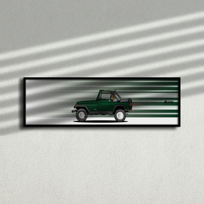 Cuadro arte en movimiento Jeep Wrangler YJ color Hunter Green en la pared – StreetRacing