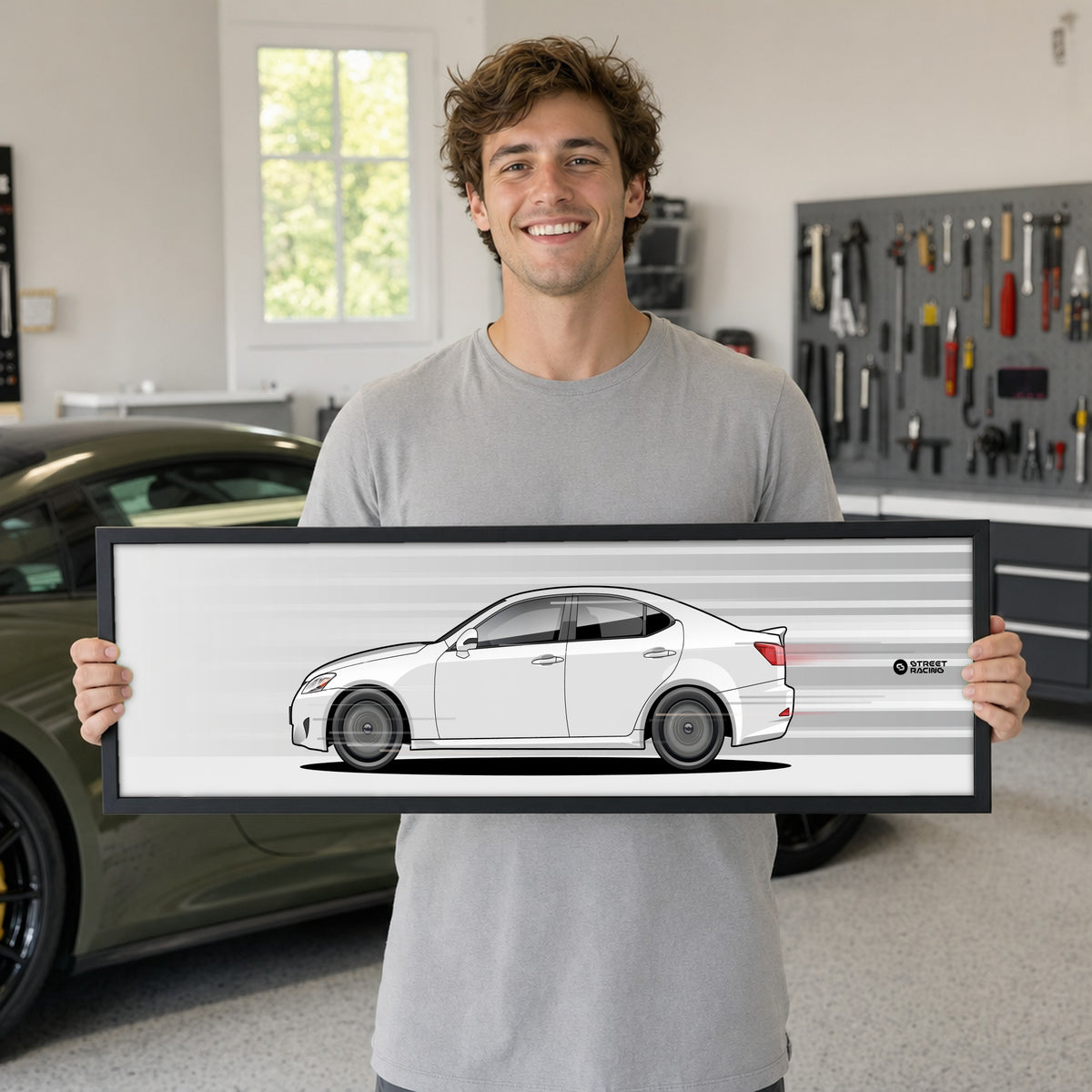 Cuadro arte en movimiento Lexus IS 250 color Starfire Pearl en manos de una persona – StreetRacing