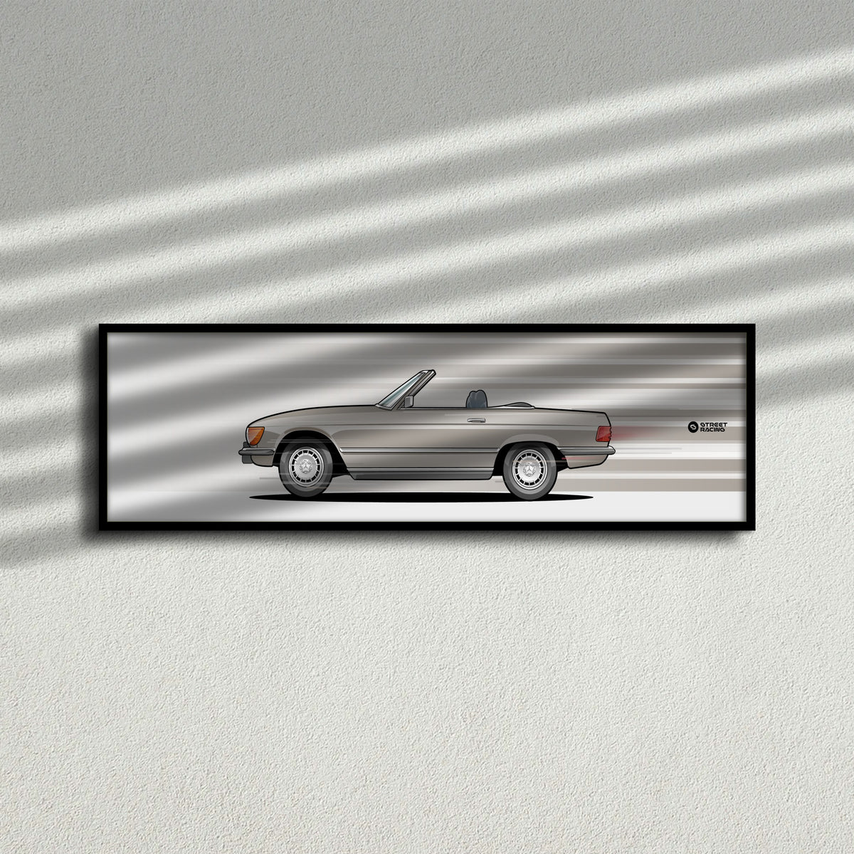 Cuadro arte en movimiento Mercedes-Benz 450 SL 1975 color Champagne en la pared – StreetRacing