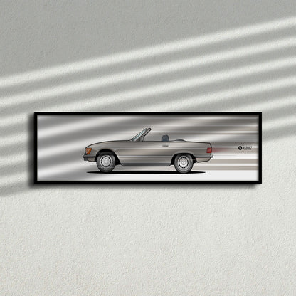 Cuadro arte en movimiento Mercedes-Benz 450 SL 1975 color Champagne en la pared – StreetRacing