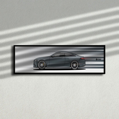 Cuadro arte en movimiento Mercedes-Benz E 300 Coupé color Selenite Grey en la pared – StreetRacing