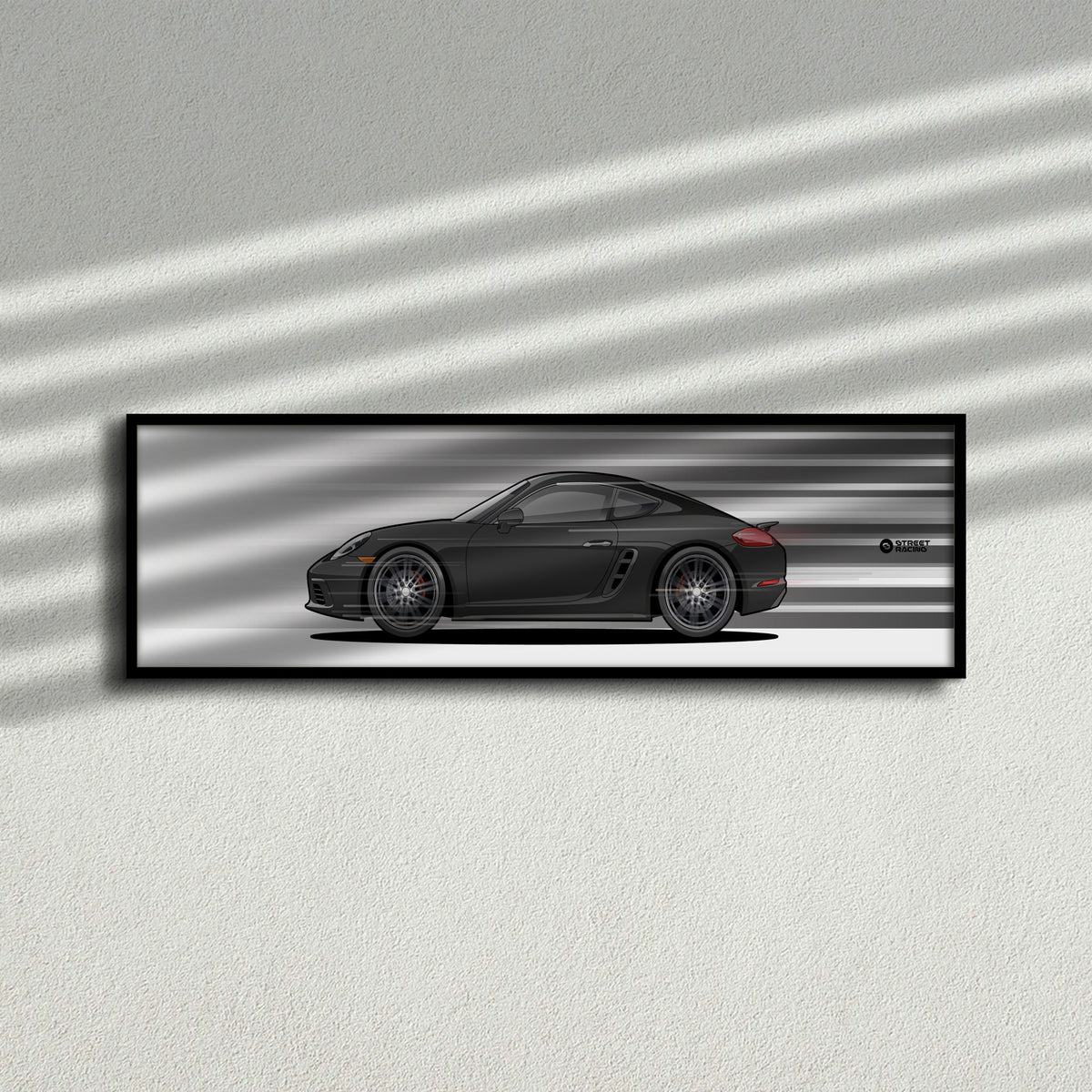 Cuadro arte en movimiento Porsche 718 Cayman S color Agate Grey en la pared – StreetRacing