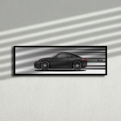 Cuadro arte en movimiento Porsche 718 Cayman S color Agate Grey en la pared – StreetRacing