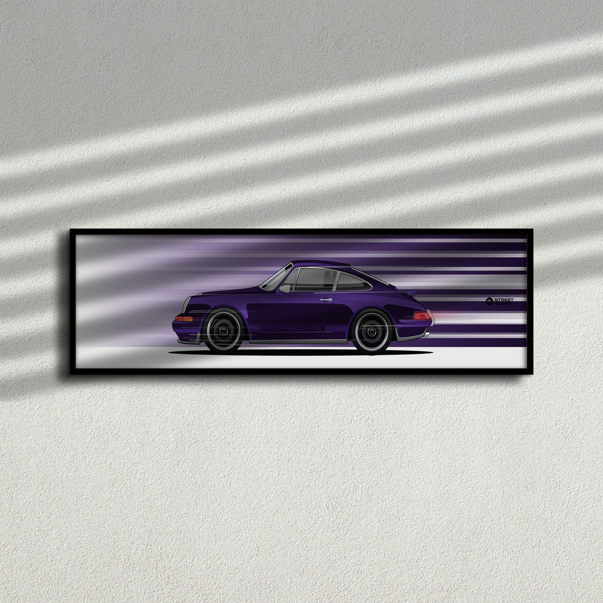 Cuadro arte en movimiento Porsche 911 964 Theon Design color Morado en la pared – StreetRacing
