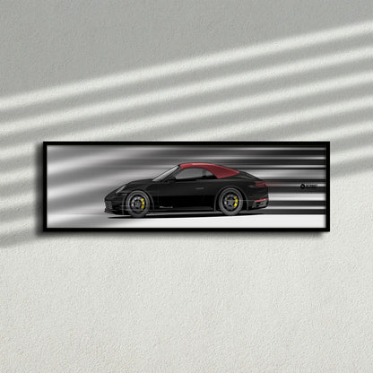 Cuadro arte en movimiento Porsche 911 Carrera Cabriolet 2024 color Black en la pared – StreetRacing