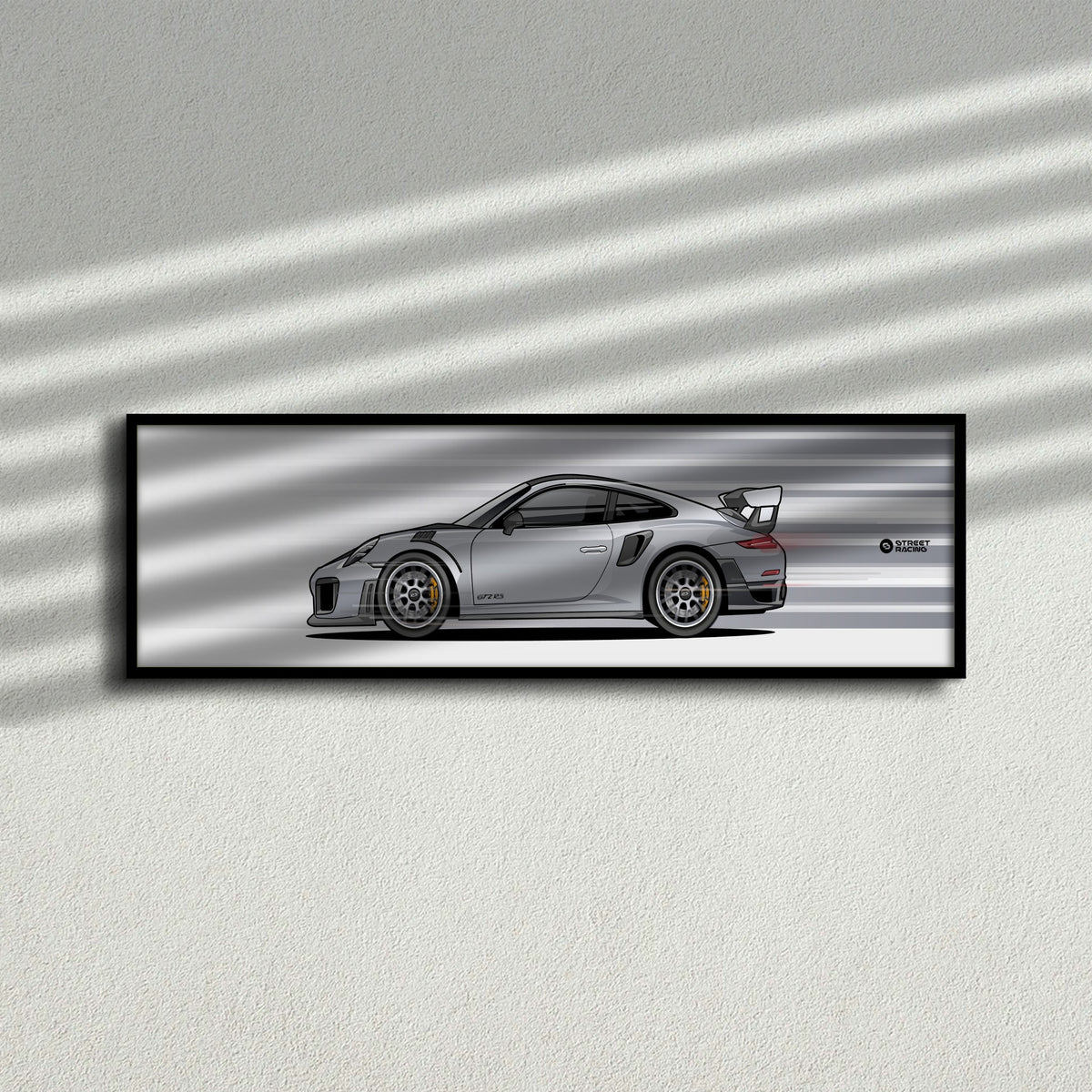 Cuadro arte en movimiento Porsche 911 GT2 RS 991 color GT Silver en la pared – StreetRacing