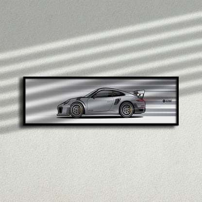 Cuadro arte en movimiento Porsche 911 GT2 RS 991 color GT Silver en la pared – StreetRacing