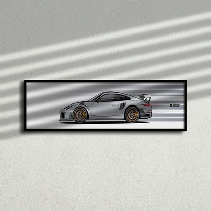 Cuadro arte en movimiento Porsche 911 GT2 RS 991 color GT Silver Weissach en la pared – StreetRacing