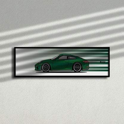 Cuadro arte en movimiento Porsche 911 GT3 Touring 991.2 color Brewster Green en la pared – StreetRacing