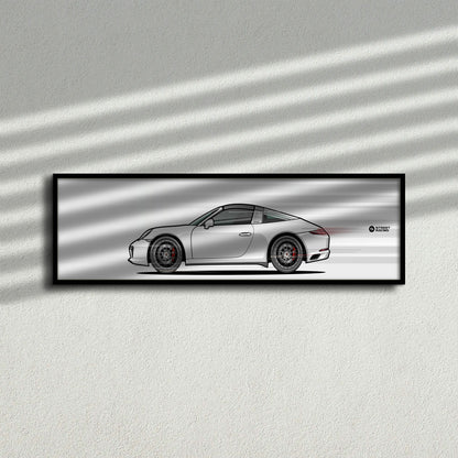 Cuadro arte en movimiento Porsche 911 Targa 4S 991.2 color Carrara White en la pared – StreetRacing
