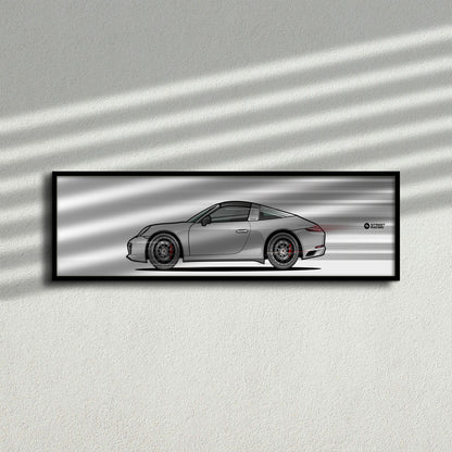 Cuadro arte en movimiento Porsche 911 Targa 4S 991.2 color GT Silver en la pared – StreetRacing
