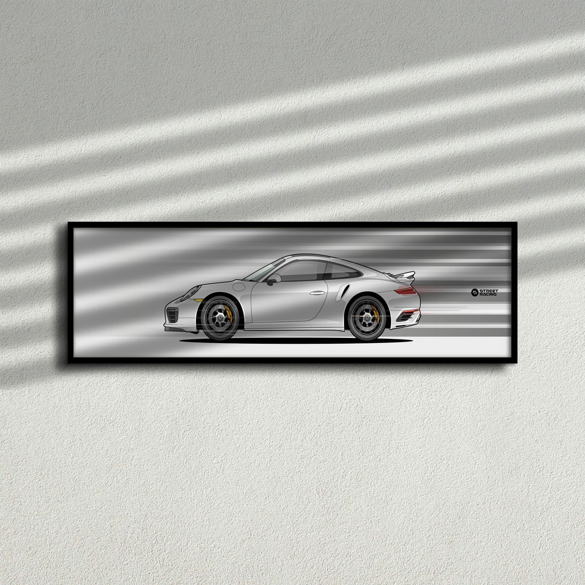 Cuadro arte en movimiento Porsche 911 Turbo S 991.2 color Carrara White en la pared – StreetRacing