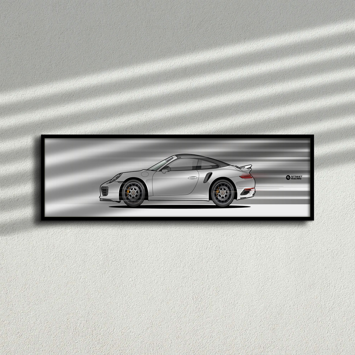 Cuadro arte en movimiento Porsche 911 Turbo S Cabriolet 991.2 color Carrara White en la pared – StreetRacing