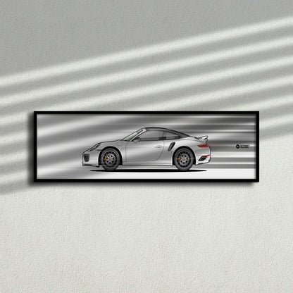 Cuadro arte en movimiento Porsche 911 Turbo S Cabriolet 991.2 color Carrara White en la pared – StreetRacing
