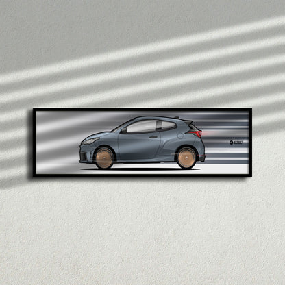 Cuadro arte en movimiento Toyota GR Yaris color Gris azulado en la pared – StreetRacing