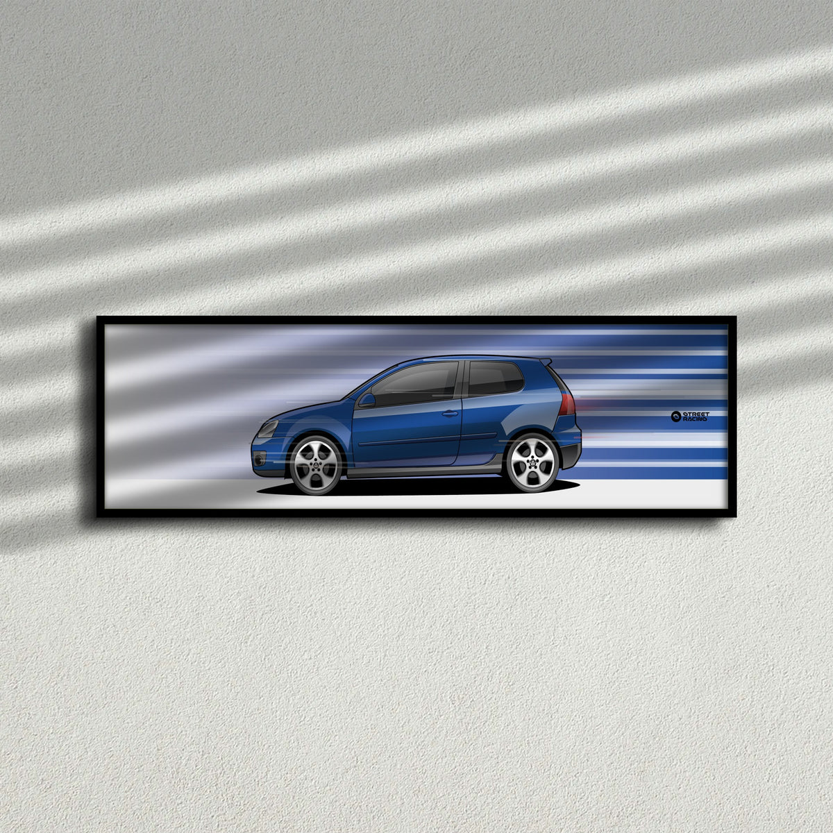 Cuadro arte en movimiento Volkswagen Golf GTI MK5 color Deep Blue Pearl en la pared – StreetRacing