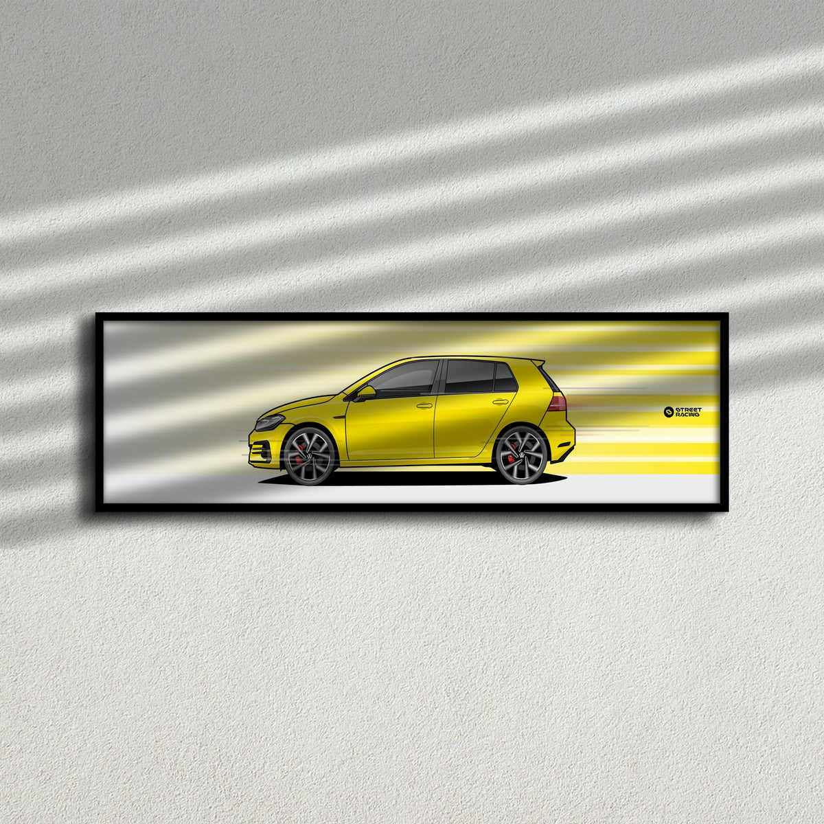 Cuadro arte en movimiento Volkswagen Golf GTI MK7.5 color Amarillo en la pared – StreetRacing