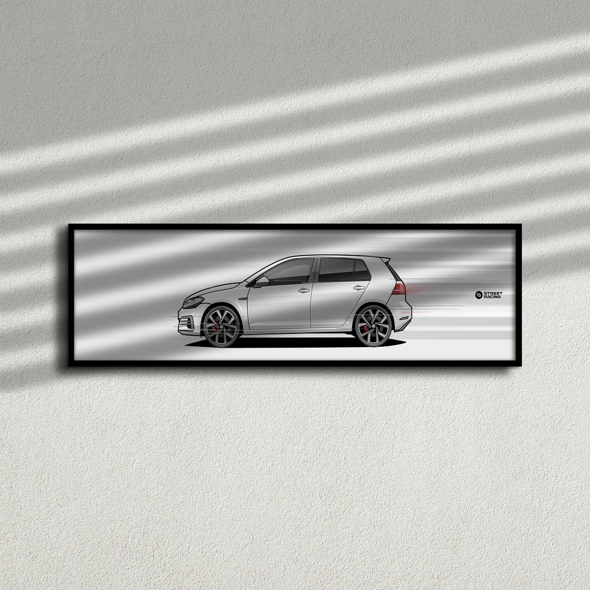 Cuadro arte en movimiento Volkswagen Golf GTI MK7.5 color Pure White en la pared – StreetRacing