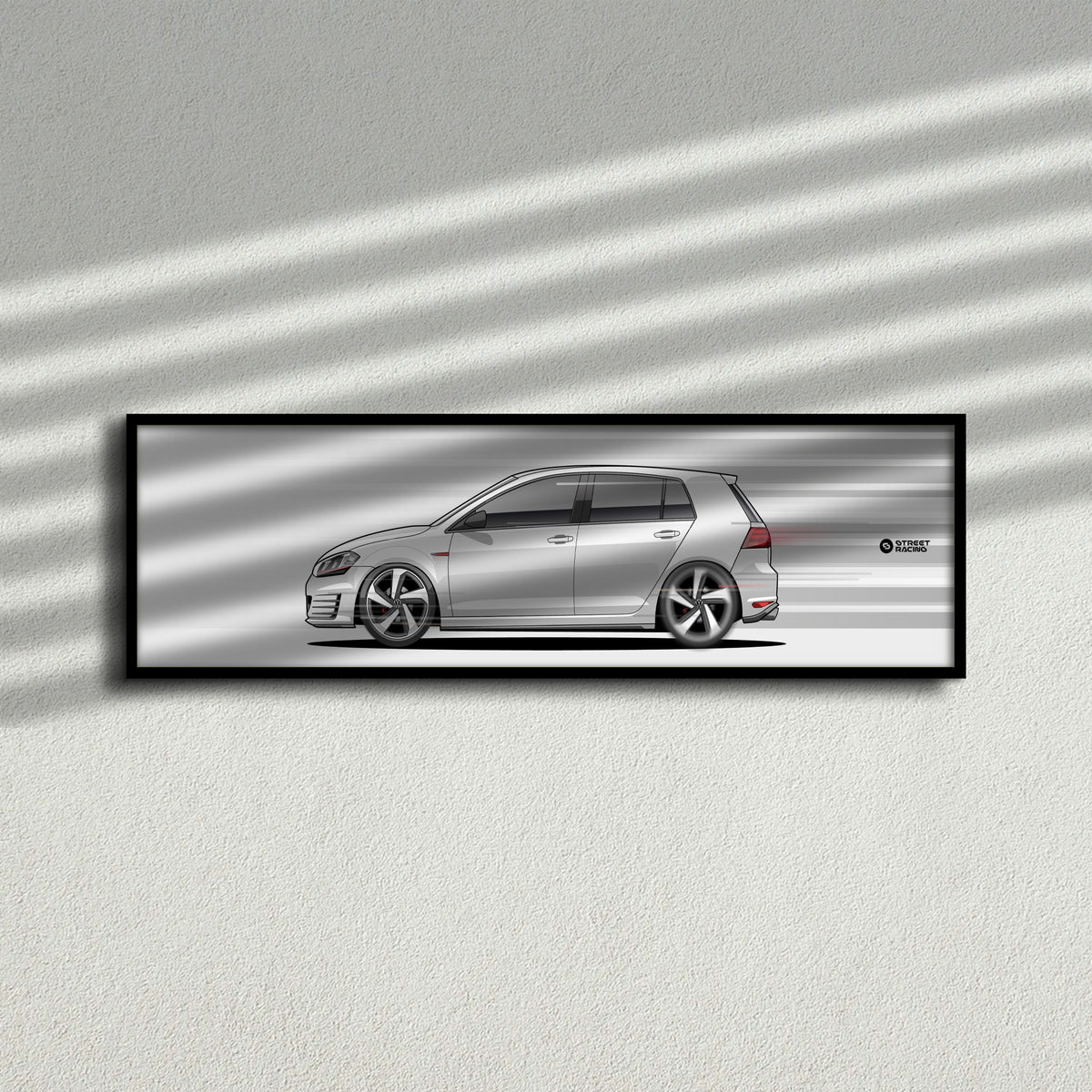 Cuadro arte en movimiento Volkswagen Golf GTI MK7 color Pure White en la pared – StreetRacing