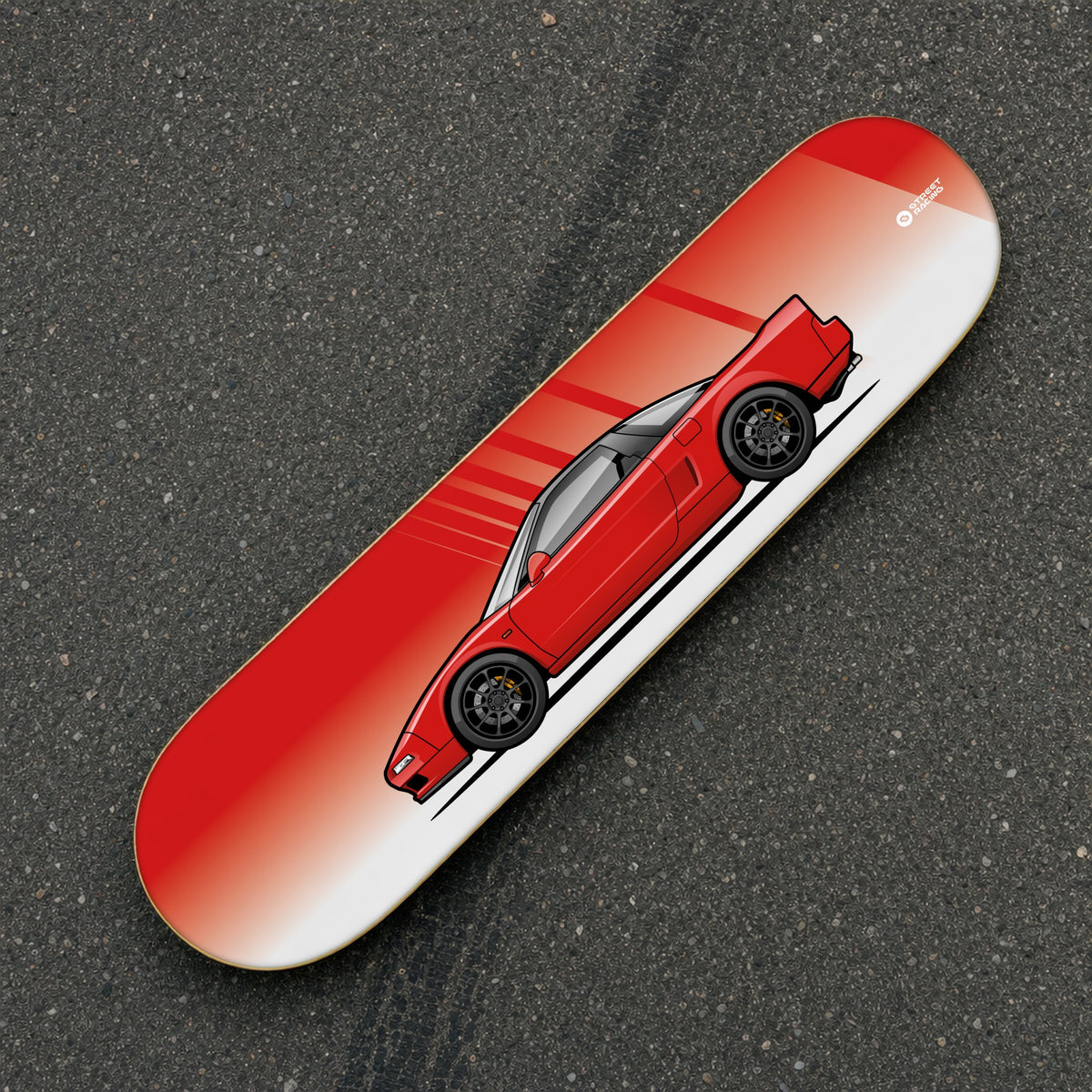 Tabla decorativa skate Honda NSX NA1 Formula Red fondo Degradé sobre el asfalto – StreetRacing