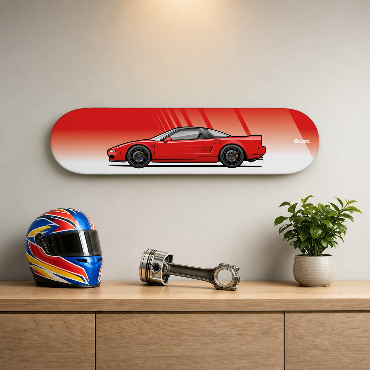 Tabla decorativa skate Honda NSX NA1 Formula Red fondo Degradé en un living – StreetRacing