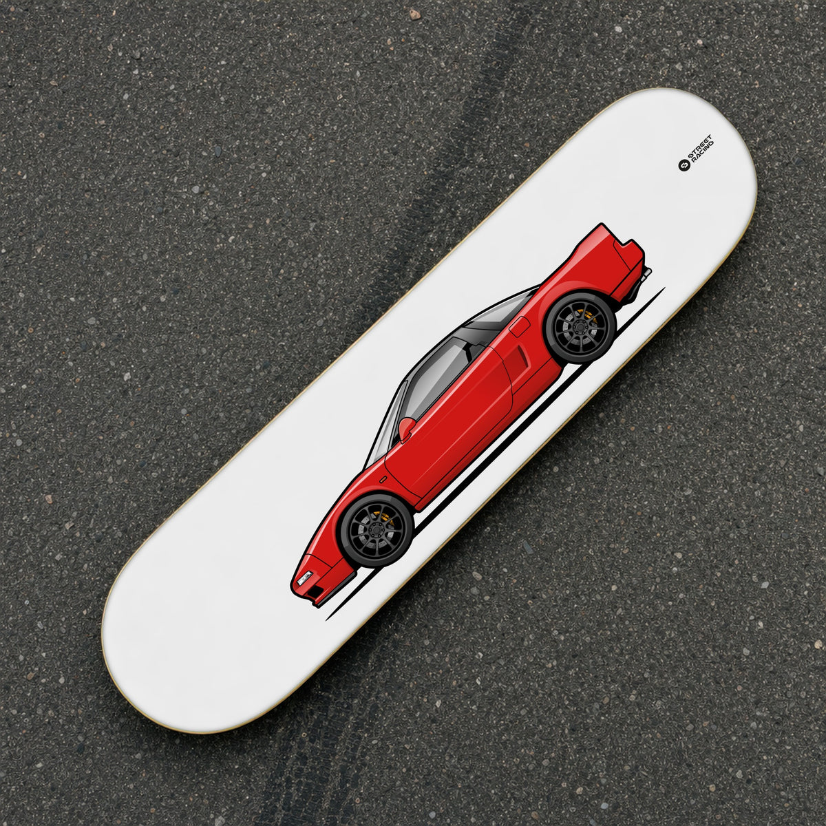 Tabla decorativa skate Honda NSX NA1 Formula Red fondo Plano sobre el asfalto – StreetRacing
