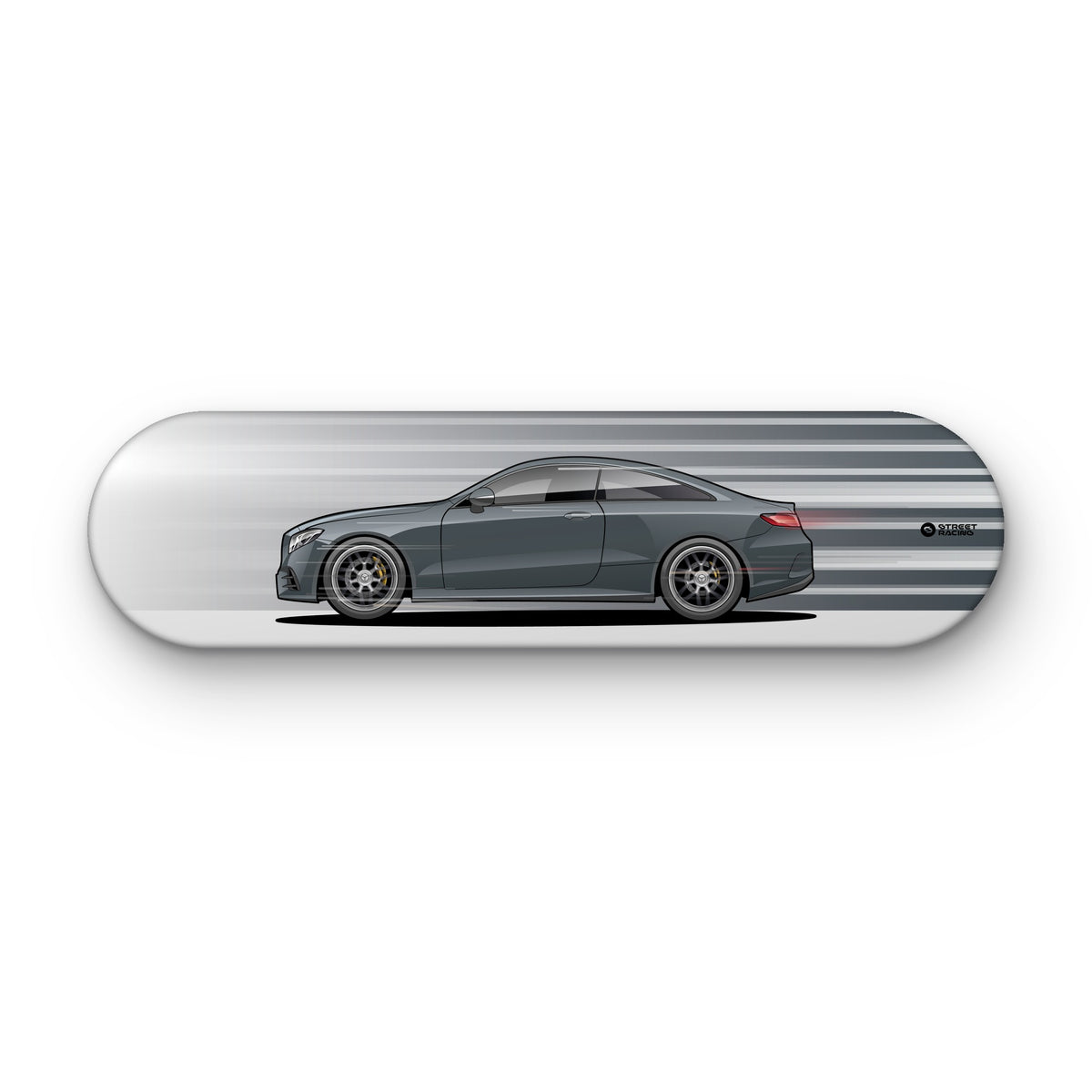 Tabla decorativa skate Mercedes-Benz E 300 Coupé Selenite Grey fondo Movimiento sobre fondo blanco – StreetRacing