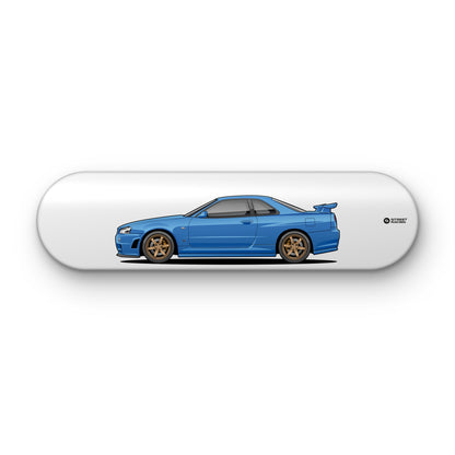 Tabla decorativa skate Nissan Skyline GT-R R34 Bayside Blue fondo Plano sobre fondo blanco – StreetRacing