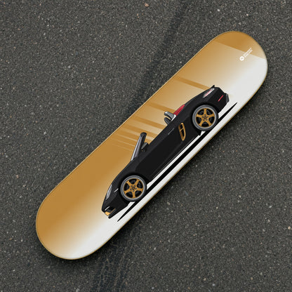 Tabla decorativa skate Porsche 718 Boxster 25 Years Jet Black fondo Degradé sobre el asfalto – StreetRacing