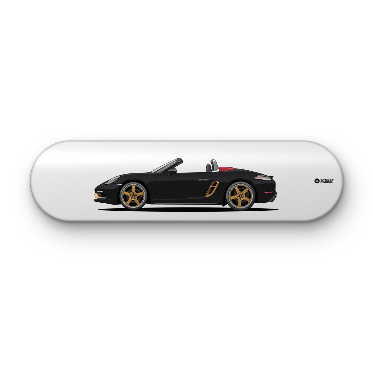 Tabla decorativa skate Porsche 718 Boxster 25 Years Jet Black fondo Plano sobre fondo blanco – StreetRacing