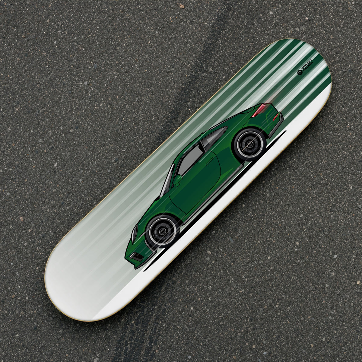 Tabla decorativa skate Porsche 911 GT3 Touring 991.2 Brewster Green fondo Movimiento sobre el asfalto – StreetRacing