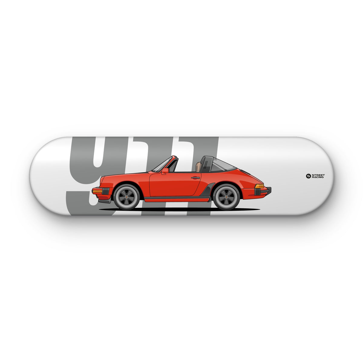 Tabla decorativa skate Porsche 911 Targa 1986 Guards Red fondo 911 sobre fondo blanco – StreetRacing