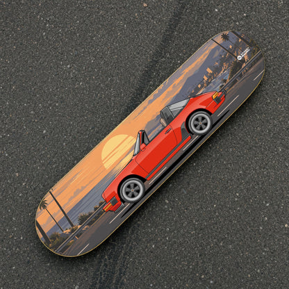 Tabla decorativa skate Porsche 911 Targa 1986 Guards Red fondo Atardecer sobre el asfalto – StreetRacing