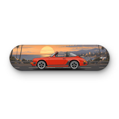 Tabla decorativa skate Porsche 911 Targa 1986 Guards Red fondo Atardecer sobre fondo blanco – StreetRacing