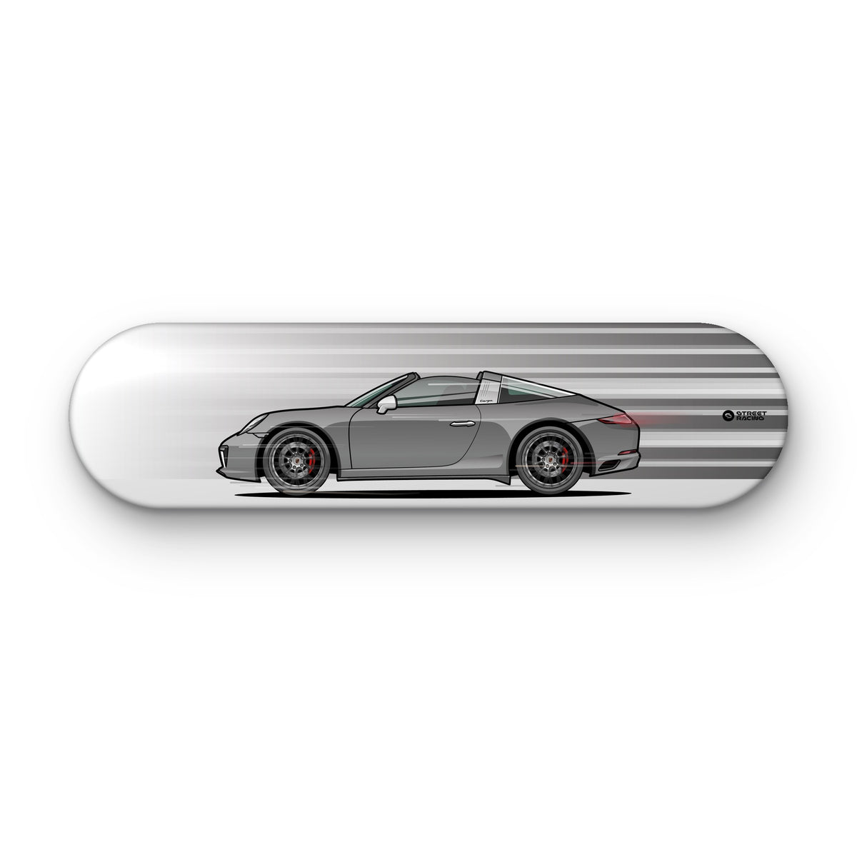 Tabla decorativa skate Porsche 911 Targa 4S 991.2 Agate Grey fondo Movimiento sobre fondo blanco – StreetRacing