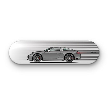 Tabla decorativa skate Porsche 911 Targa 4S 991.2 Agate Grey fondo Movimiento sobre fondo blanco – StreetRacing