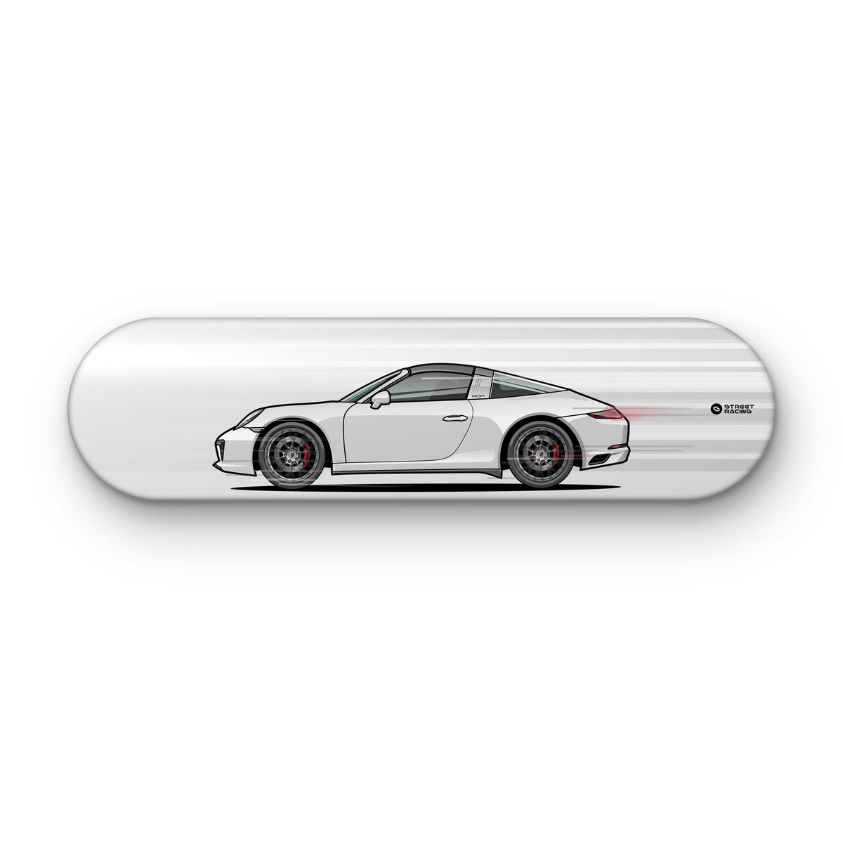 Tabla decorativa skate Porsche 911 Targa 4S 991.2 Carrara White fondo Movimiento sobre fondo blanco – StreetRacing