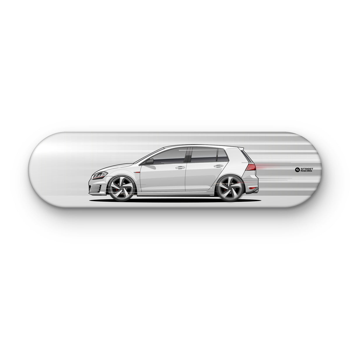Tabla decorativa skate Volkswagen Golf GTI MK7 Pure White fondo Movimiento sobre fondo blanco – StreetRacing